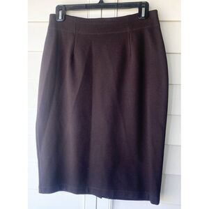 Eileen Fisher S Dark Brown Stretch Ponte Knit Knee Length Pencil Skirt‎ Viscose